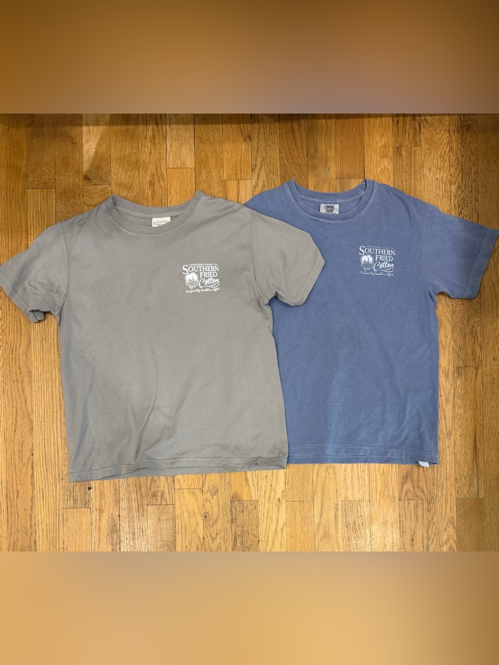 Southern Fried Cotton Youth Size Large Short-Sleeve Tees in Gray and Blue